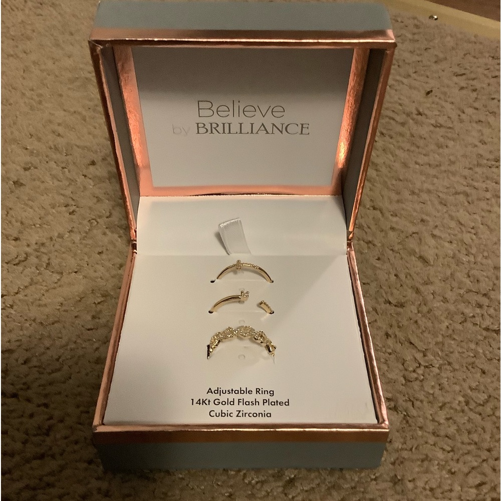 Believe by Brilliance 14KG Cubic Zirconia Trio Ring Set NEW